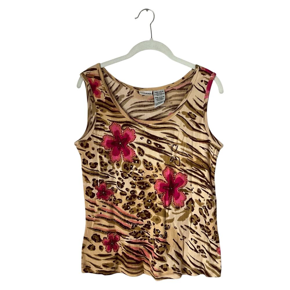 White Stag Floral Animal Print Tank Top: Y2K, Modern